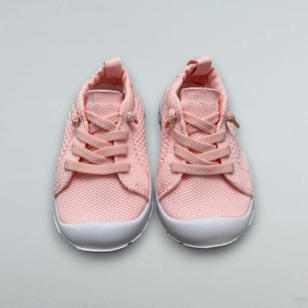 Baby Pink Knit Sneakers Soft Sole Lace Up First Walker Shoes Size 19